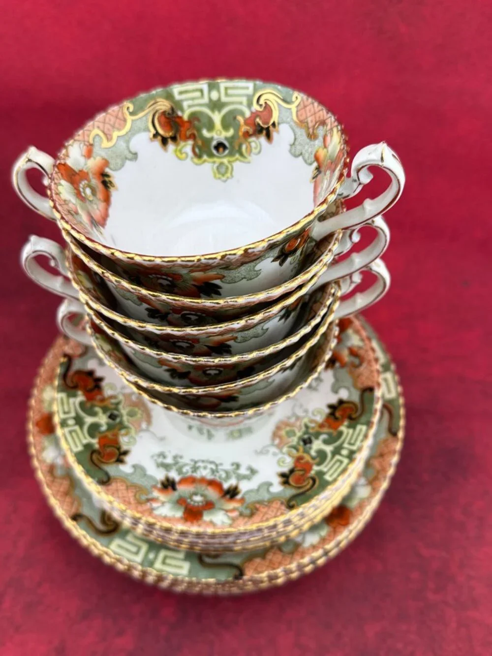 ANTIQUE SAMUEL RADFORD PORCELAIN TEA TRIO FROM FANTON ENGLAND #390220 SET FOR 6